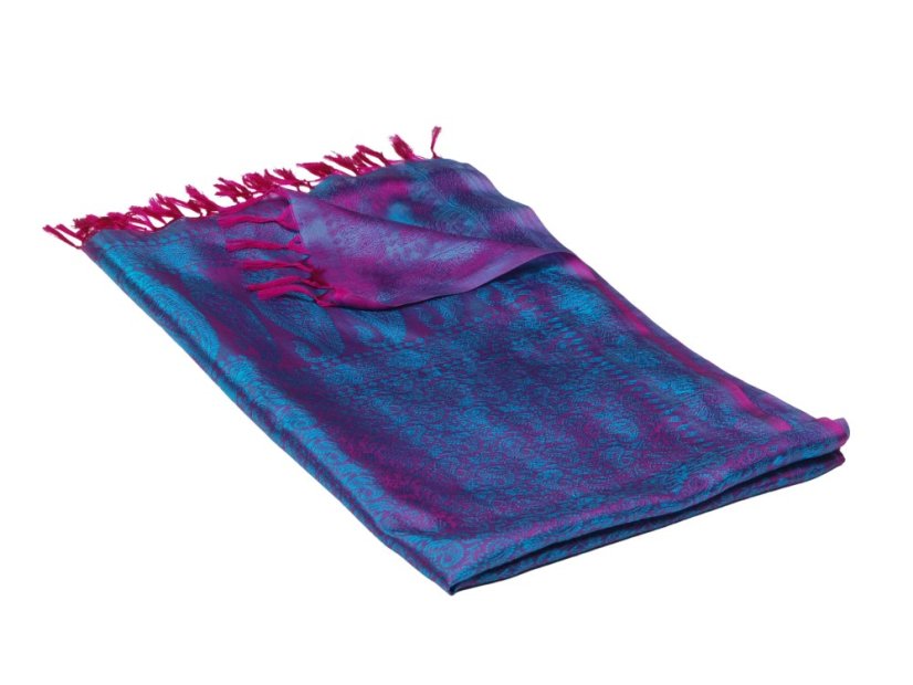 Seidenschal aus Varanasi in Magenta mit Türkis
