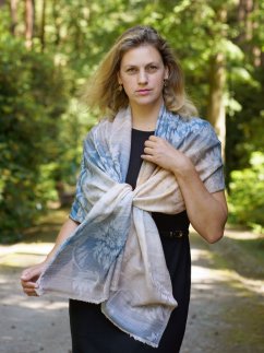 Kaschmirische Pashmina exklusiv creme mit Dunkelblau und Goldfarbe