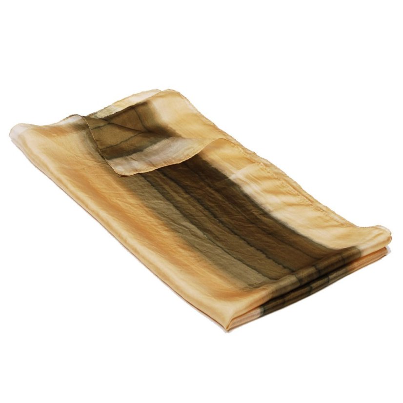 Handgemalter Seidenschal goldfarben mit Khaki