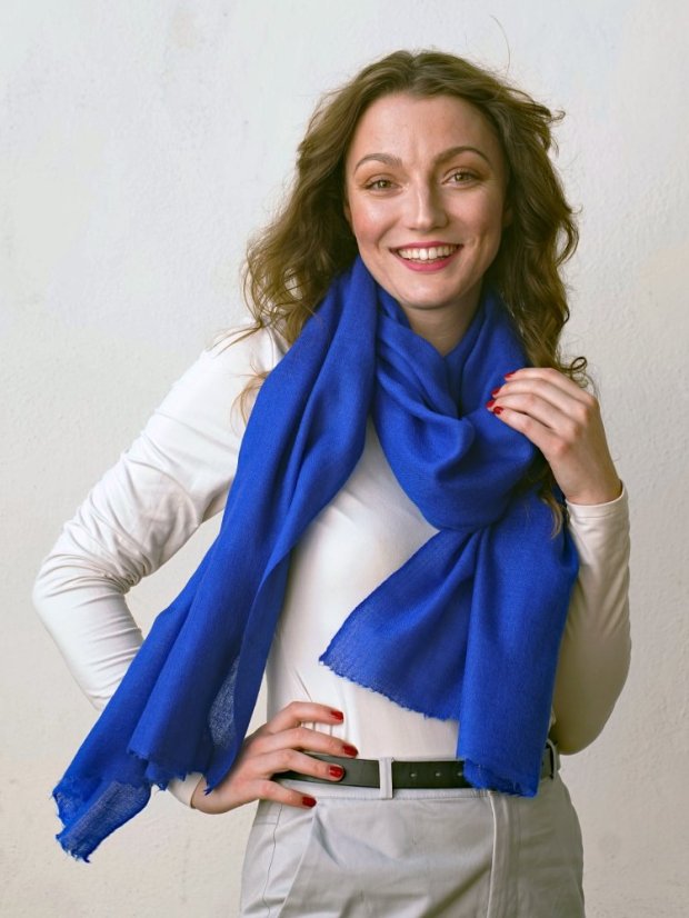 Kašmírská vlněná pašmína Self modrá