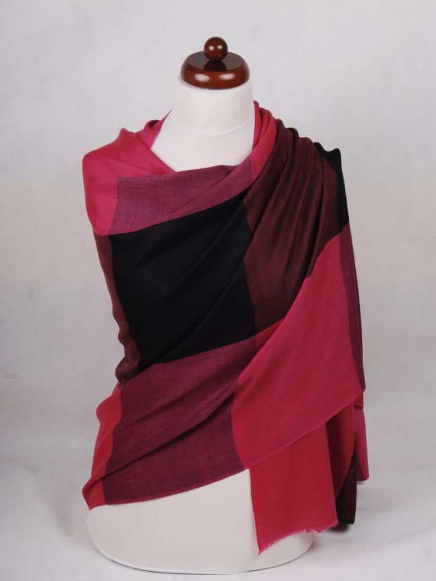 Kaschmirische Pashmina exklusiv kariert dunkelrosa-schwarz