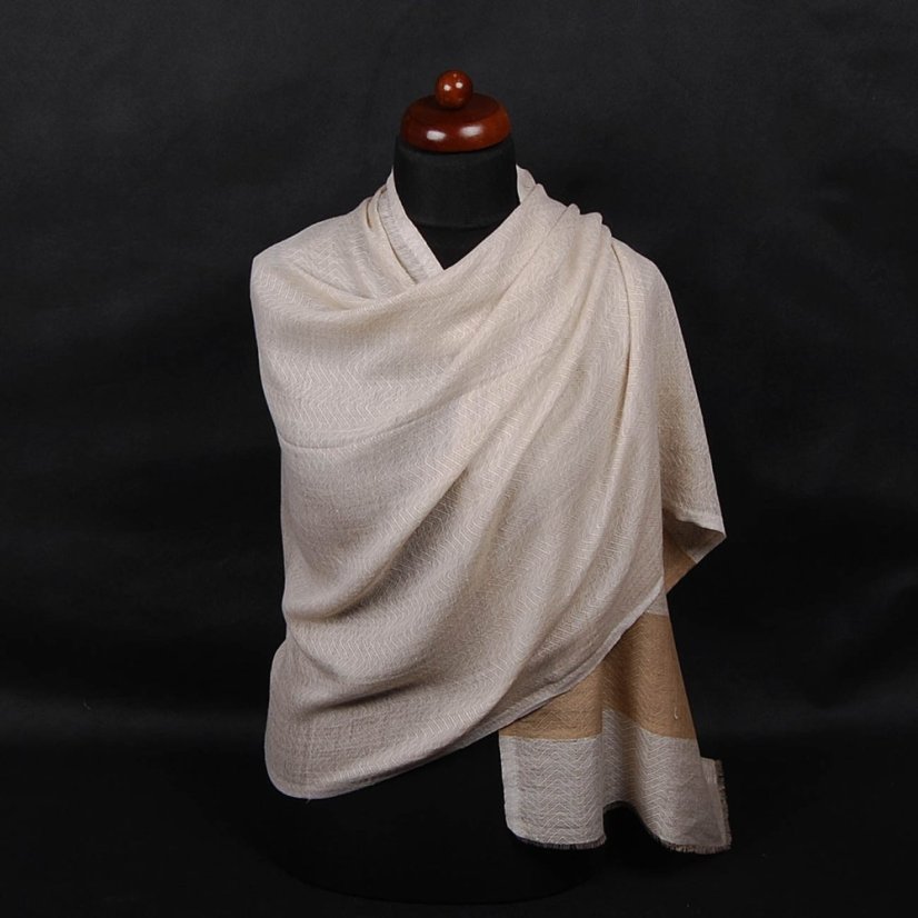Pashmina aus Kaschmirwolle graubeige mit Hellbraun
