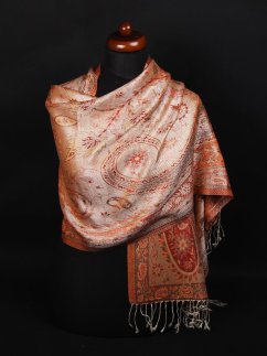 Hedvábná šála Super střední smetanová s červenou