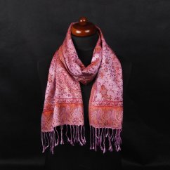 Hodvábny šál Super svetlofialový s červenou farbou