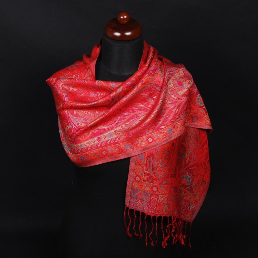 Seidenschal Super rot mit Magenta und Grün