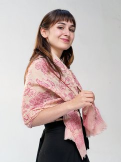 Schal aus Baumwolle für Damen mit Blumenmuster beige mit Rosa