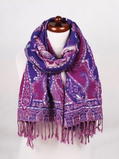Šál z merino vlny s vyšívaním fialovo-modrý