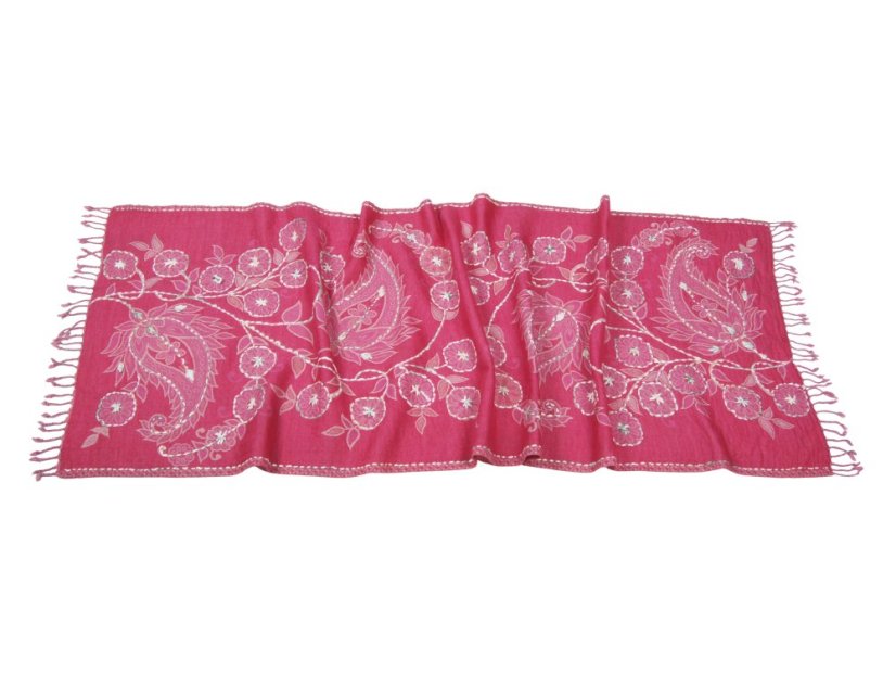 Schal aus Merinowolle handgestickt rosa