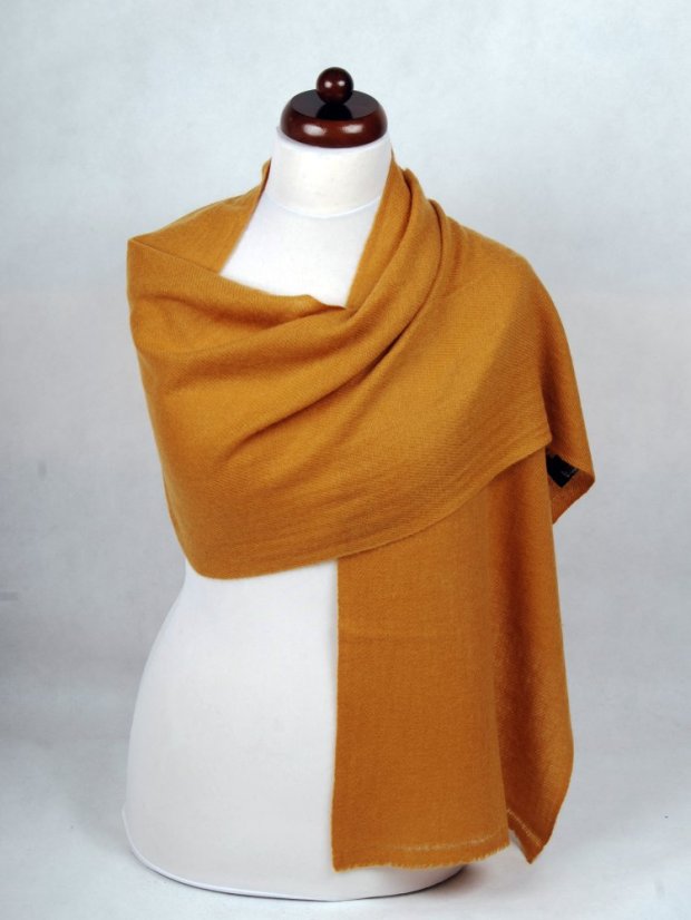 100% kašmírový šál exclusive úzky horčicovožltý