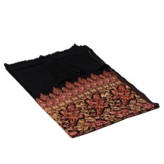 Kašmírsky vlnený šál vyšívaný hodvábom Tashi čierny s hnedou farbou