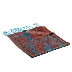 Hodvábny šál Super tyrkysový s červenou farbou