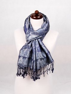 Hedvábná šála Super velká tmavě modro-stříbrná