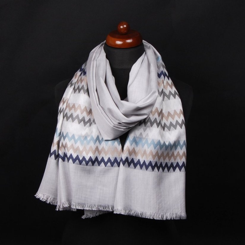 Šál z viskózy a hodvábu s pruhmi svetlošedý s šedohnedou farbou