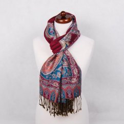 Prostříhávaná šála z viskózy s magentou a tyrkysovou