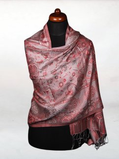 Hedvábná šála Super velká šedá s červenou