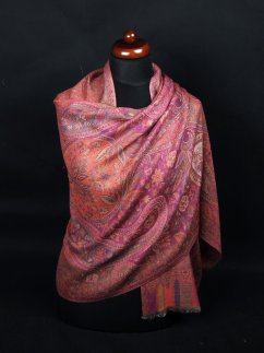 Kašmírská vlněná pašmína Khani Jamavar exclusive růžová se žlutou