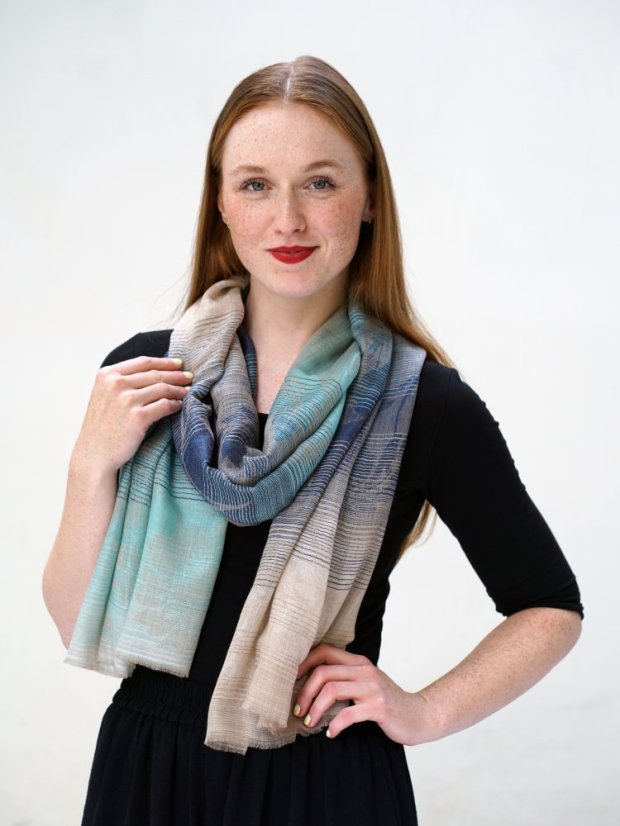 Kaschmirische Pashmina exklusiv mit Dunkelblau und Helltürkis