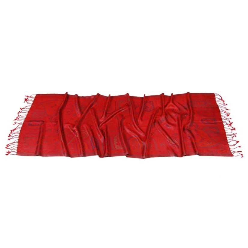 Seidenschal Super mittelgroß Norbu rot mit Magenta und Dunkelgrün