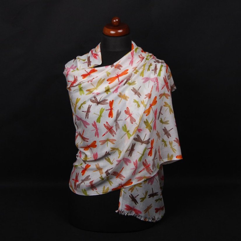 Šála z viskózy tenká bílá se světle zelenou