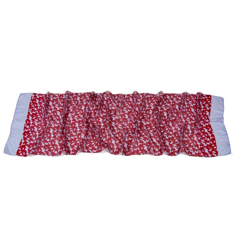 Hedvábná šála s potiskem bordó se světle šedomodrou