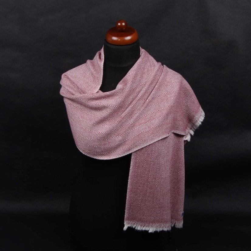 Wollschal Pashmina schmal bordeaux mit Weiß