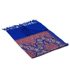 Kaschmirischer Wollschal blau mit Seide-Stickerei in Braun