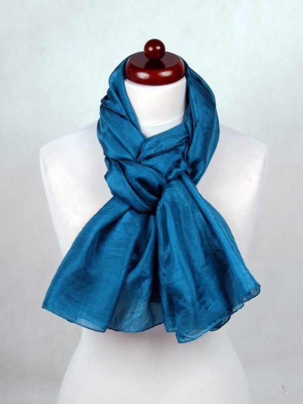 Seidenschal groß graublau mit Petrol-Stich