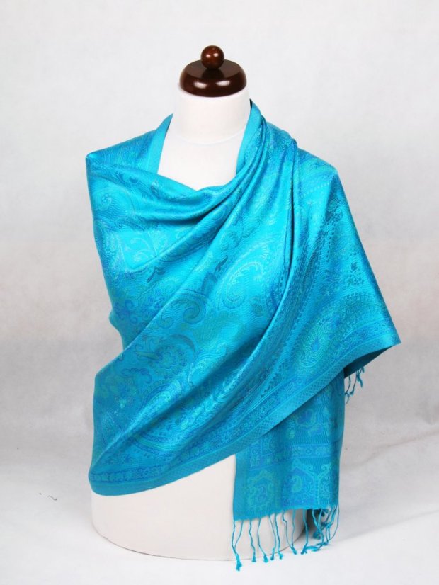 Hedvábná šála Super velká Metok tyrkysová