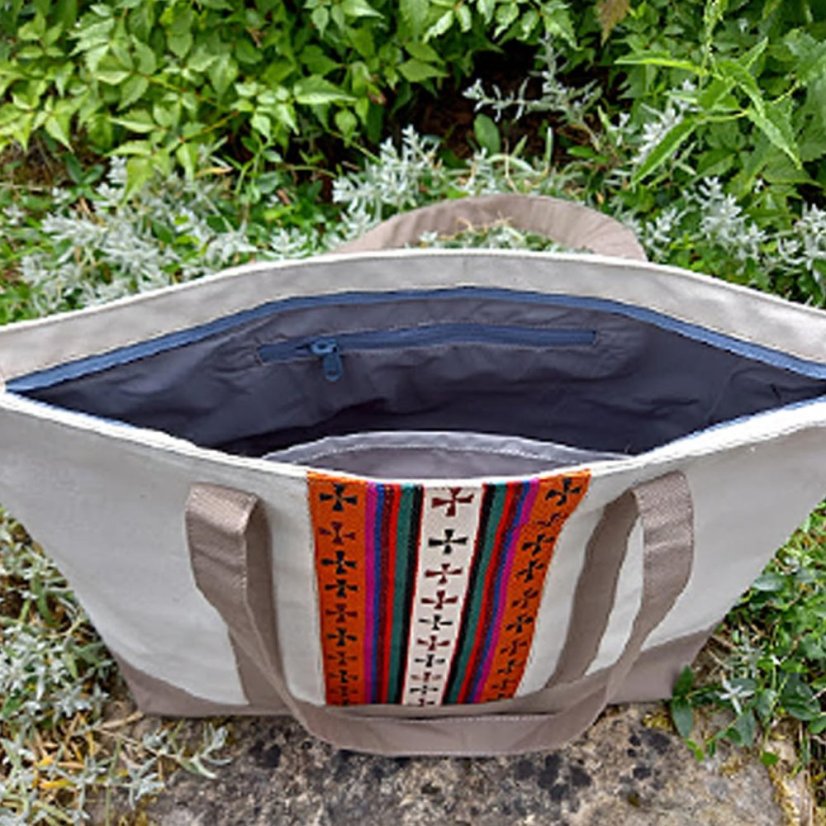 Tibetská kabelka Shopper Thogme Druk smetanová