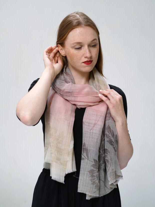 Kašmírska vlnená pašmína exclusive so svetloružovou farbou