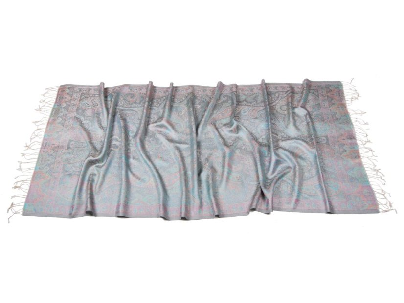 Seidenschal Super groß cremefarben-türkis