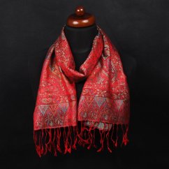 Hedvábná šála Super červená s tyrkysovou