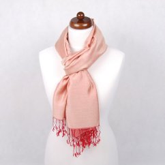 Šála z viskózy a hedvábí oboustranná červeno-smetanová