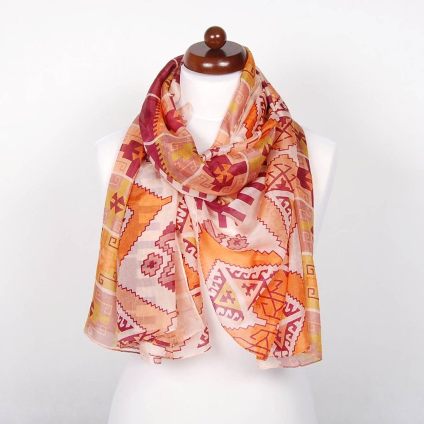 Seidenschal mit Aufdruck groß orange-weinrot
