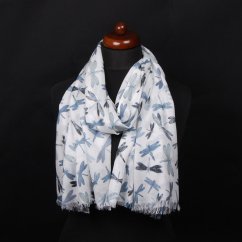 Šál z viskózy tenký biely s šedomodrou farbou