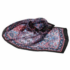 Hedvábná šála s potiskem šedo-tyrkysovo-tmavě červená