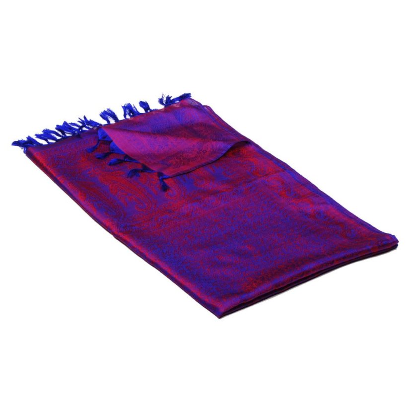 Seidenschal aus Varanasi dunkelblau-rot