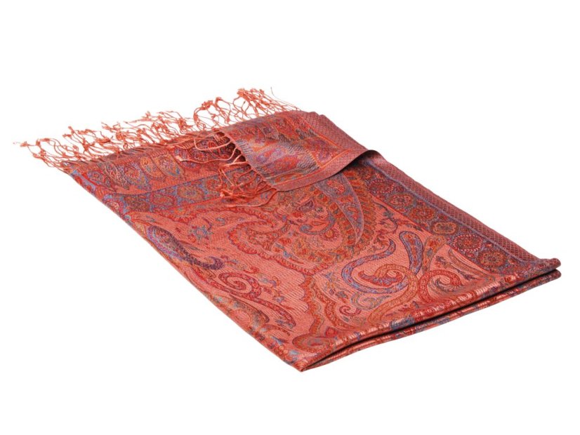 Seidenschal Super groß in Lachs-Farbe mit Türkis