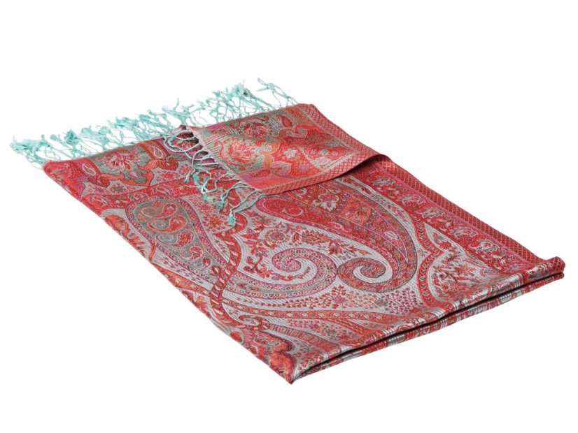 Hedvábná šála Super velká světle modrá s magentou a oranžovou