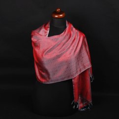 Hodvábny šál z Váránasí šedo-červený