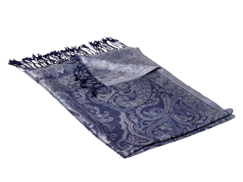 Hedvábná šála Super velká tmavě modro-stříbrná