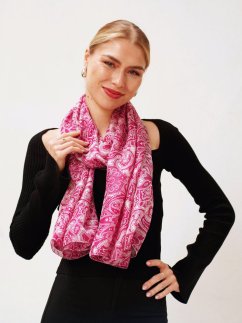 Velká hedvábná šála s ornamentálním vzorem magenta