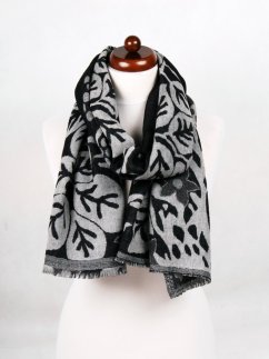 Šál z merino vlny čierno-svetlošedý