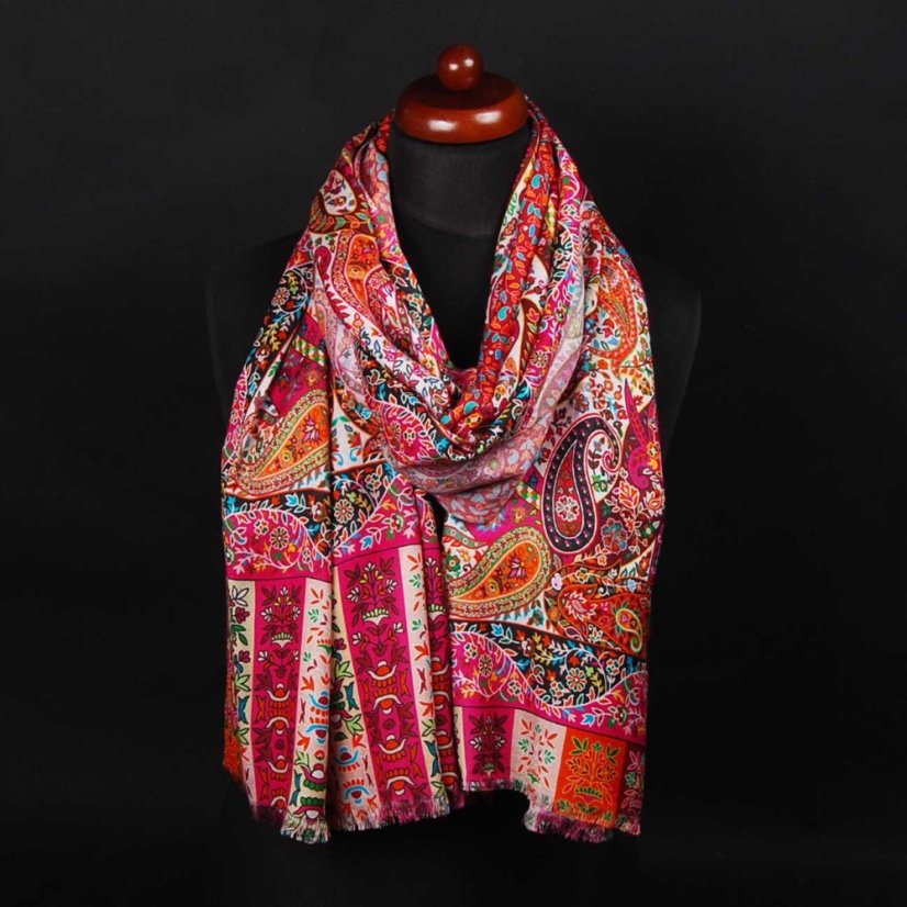 Schal aus Viskose und Seide mit Aufdruck mit Dunkelrosa und Orange
