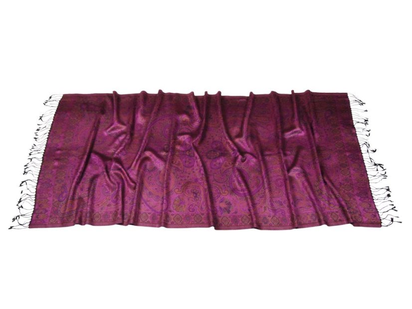 Hodvábny šál Super veľký čierno-fialový s hnedou