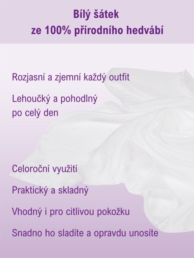 Hedvábný šátek jednobarevný bílý