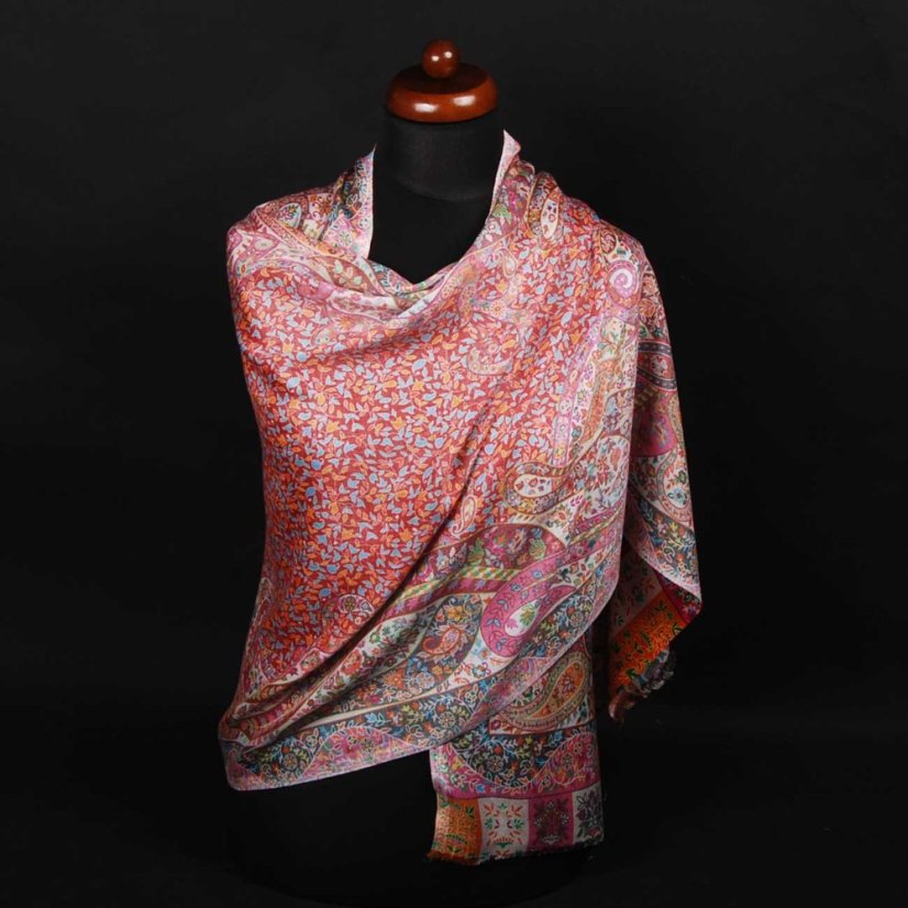 Schal aus Viskose und Seide mit Aufdruck mit Dunkelrosa und Orange