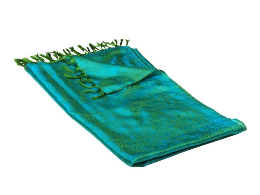 Hedvábná šála z Váránasí zeleno-tyrkysová