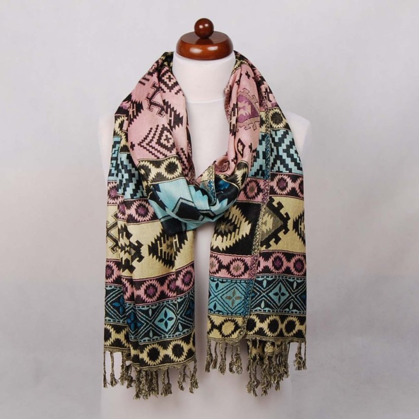 Šál z viskózy viacfarebný so svetloružovou a svetložltou farbou