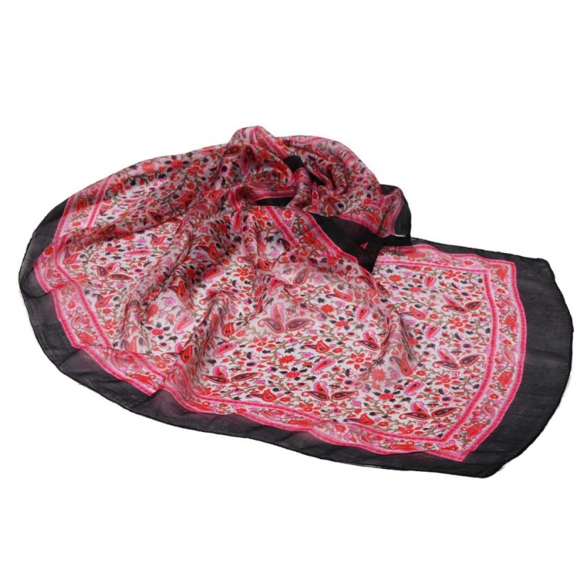 Seidenschal mit Aufdruck grau-rot